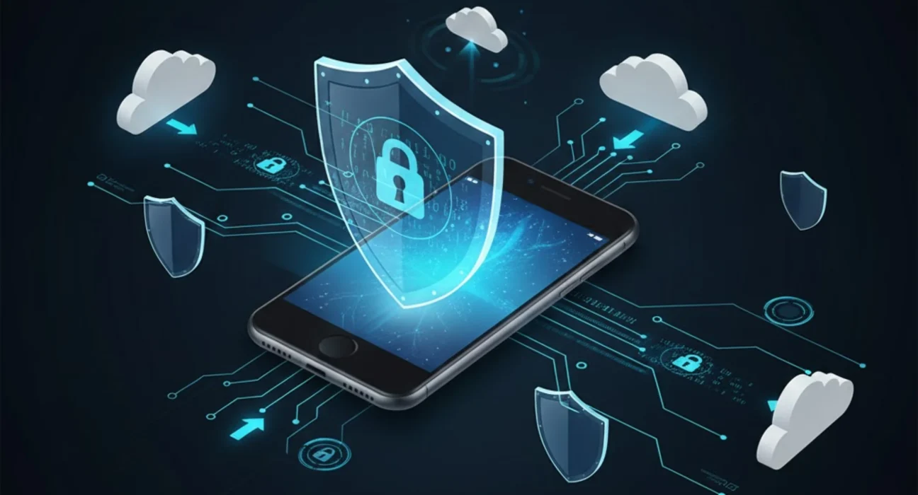 Cross-platform mobile app development concept with multiple devices
